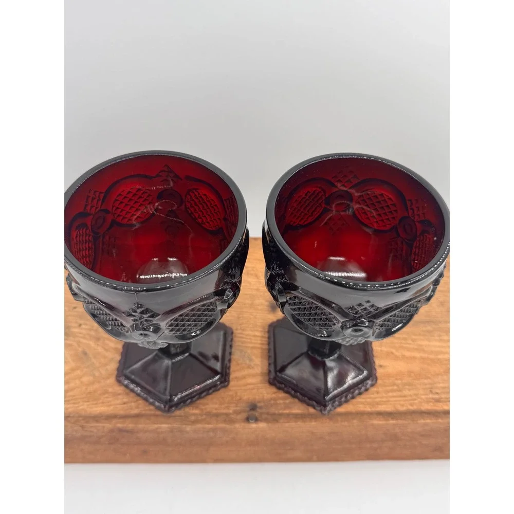 Avon 1876 Cape Cod Collection Wine Goblets Set of 2 Ruby Red Glass 6
